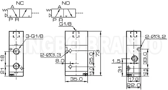 3A210-06 วาล์วอากาศไพโลตแบบปนูเมติกเปิดปกติ ปิดปกติ 3/2 Way