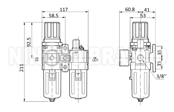 AC3010 1/4' 3/8' กําหนดการกรองอากาศ เครื่องย่อย FR.L การผสม