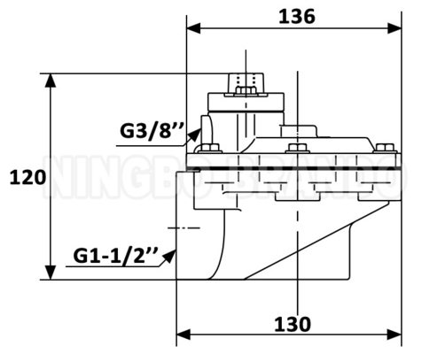 G353A046 มุมขวา 1-1/2' วาล์วเครื่องควบคุมทางไกลสําหรับเครื่องเก็บฝุ่น