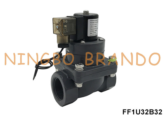 1-1/4' DN32 หนาทนต่อการกัดกรอง UPVC Solenoid สําหรับกรดเคมี 24V 220V
