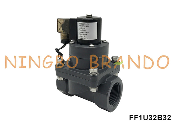 1-1/4' DN32 หนาทนต่อการกัดกรอง UPVC Solenoid สําหรับกรดเคมี 24V 220V