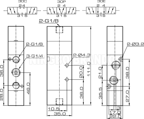 4A230C-08 Airtac ประเภท 1/4'' Air Pilot Valve 5 Port 3 ตําแหน่ง