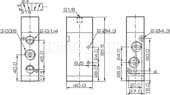 Airtac ประเภท 4A310-10 5/2 Way Pneumatic Air Pilot Valve กับร่างของเหล็กอลูมิเนียม
