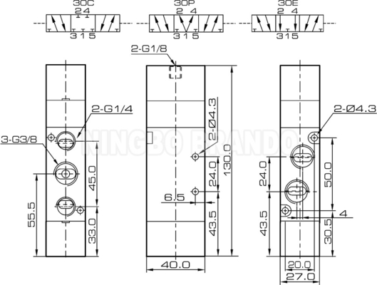 AirTac ประเภท 4A330C-10 5 เส้นทาง 3 ตําแหน่ง ปั๊มอากาศ Pilot วาล์ว 3/8 "