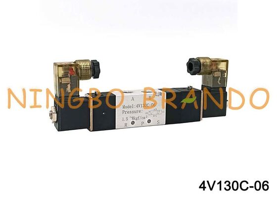 Airtac ประเภท 4V130C-06 โซลินอยด์วาล์วอากาศ 3 ตำแหน่ง 5 พอร์ต 1/8 '' วาล์วควบคุมนิวเมติก