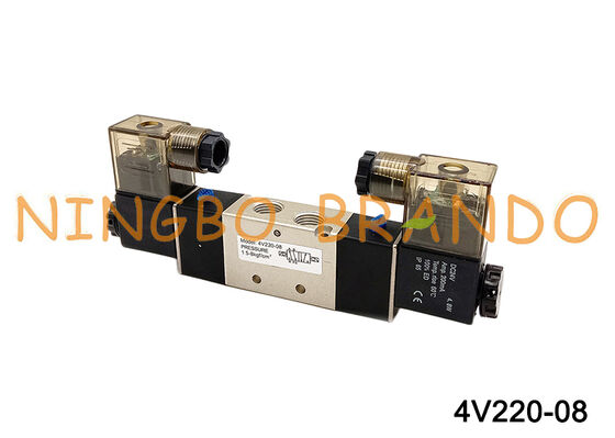 4V220-08 โซลินอยด์วาล์วอากาศ 2 ตำแหน่ง 5 ทาง DC24V 12V AC220V AC110V