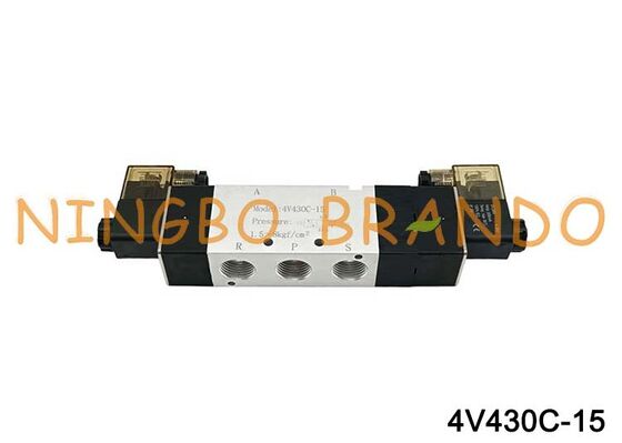 Airtac ประเภท 4V430C-15 โซลินอยด์วาล์วอากาศ 5/3 ทาง 4V400 Series