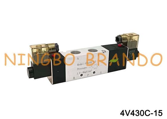 Airtac ประเภท 4V430C-15 โซลินอยด์วาล์วอากาศ 5/3 ทาง 4V400 Series