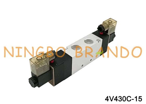 Airtac ประเภท 4V430C-15 โซลินอยด์วาล์วอากาศ 5/3 ทาง 4V400 Series
