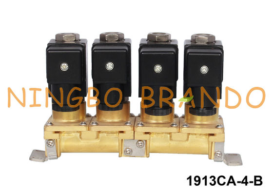 วางซ้อนกันได้ 4 กลุ่มทองเหลืองโซลินอยด์วาล์วหลายทาง 1/8 '' 1/4 '' 24V 220V