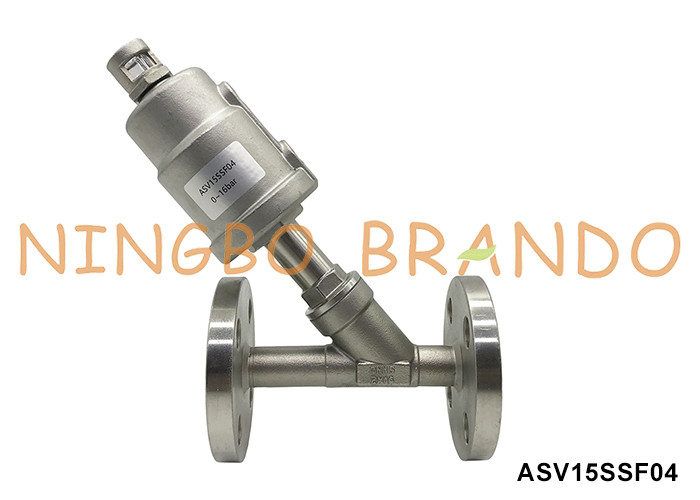 DN15 PN16 Flanged Port Pneumatic Angle Seat Valve การทํางานสองครั้ง ปิดปกติ