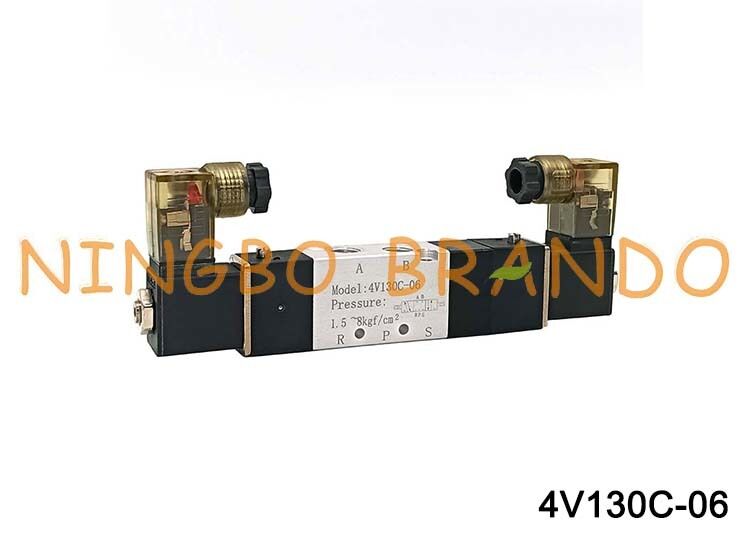 Airtac ประเภท 4V130C-06 โซลินอยด์วาล์วอากาศ 3 ตำแหน่ง 5 พอร์ต 1/8 '' วาล์วควบคุมนิวเมติก