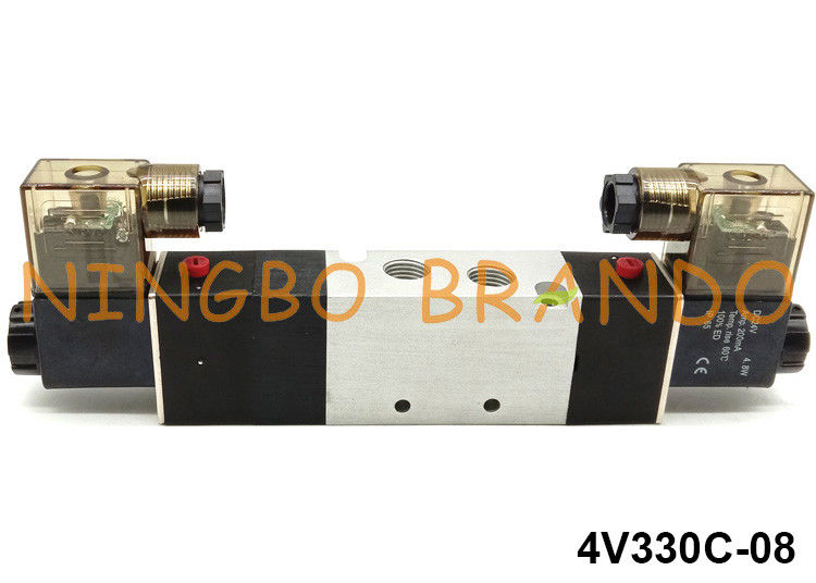 1/4 `` 5 Way 3 ตำแหน่ง 4V330C-08 นิวเมติกโซลินอยด์วาล์วสำหรับตัวกระตุ้นนิวเมติก DC24V AC220V AC110V