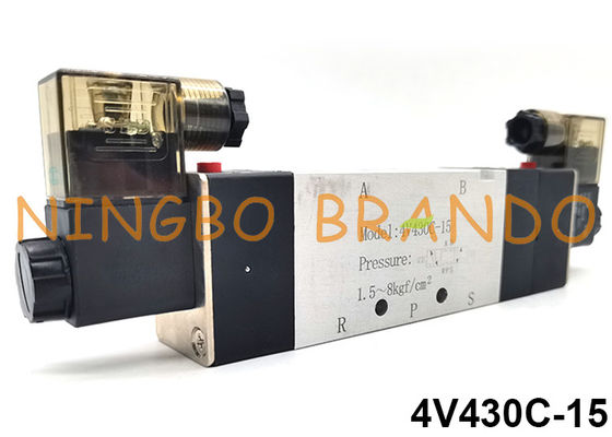 4V430C-15 5/3 Way Airtac ประเภทนิวเมติกโซลินอยด์วาล์ว 24VDC 220VAC