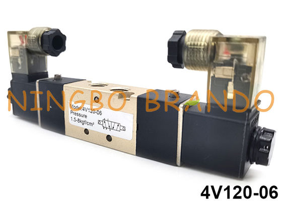 4V120-06 5/2 Way Airtac ประเภทนิวเมติกวาล์วโซลินอยด์คู่ 24V 110V 220V