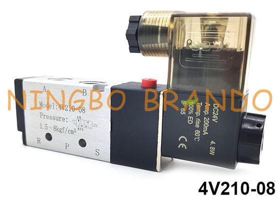 4V210-08 5/2 Way Airtac ประเภทนิวเมติกโซลินอยด์วาล์วเดี่ยว 24V 110V 220V