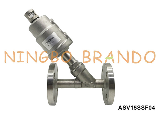 DN15 PN16 Flanged Port Pneumatic Angle Seat Valve การทํางานสองครั้ง ปิดปกติ