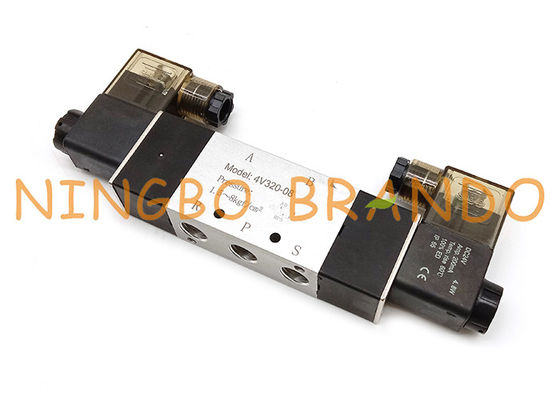 4V320-08 1/4 '' 5/2 Way DIN Connector โซลินอยด์คู่วาล์วนิวเมติก