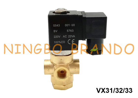 ASCO ประเภท 3 ทางทองเหลืองโซลินอยด์วาล์วสำหรับน้ำอากาศ 1/8 '' 1/4 '' 24V 220V