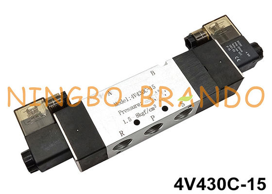 4V430C-15 5 พอร์ต 3 ตำแหน่งนิวเมติกโซลินอยด์วาล์ว DC24V AC220V